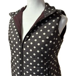 Ann Taylor LOFT Puffer Vest Brown Cream Polka Dots Size XS Worn Once